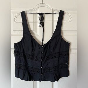 Free People Black Lace Button-Up Top